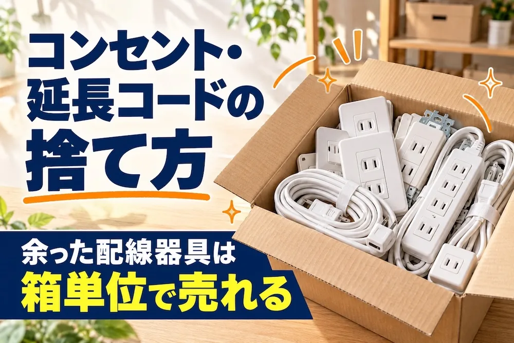 コンセント・延長コードの捨て方。段ボール箱に入った壁用のコンセントと電源タップ・延長コードのイメージ